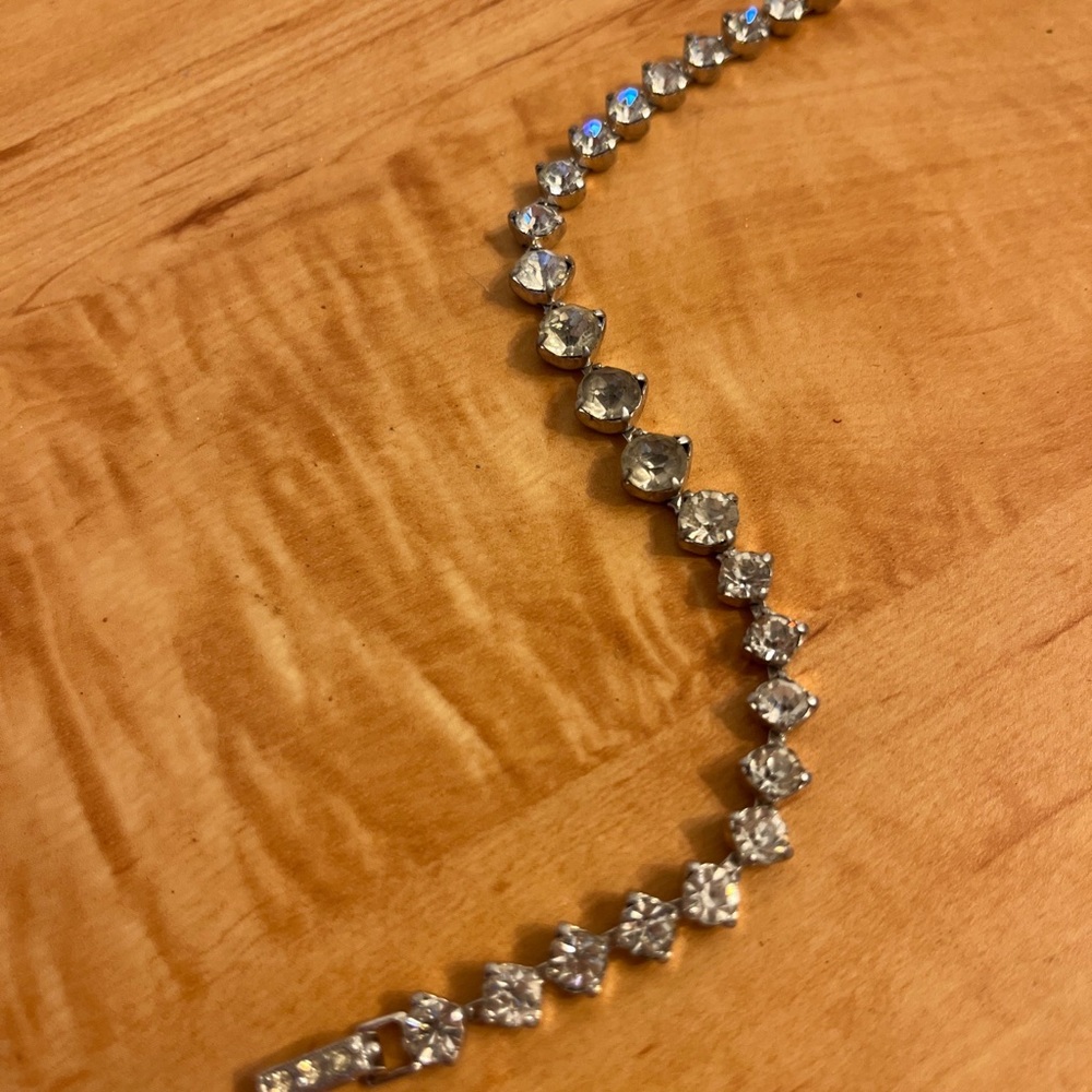 Vintage Kramer of New York Rhinestone and Silver 7” Tennis Bracelet